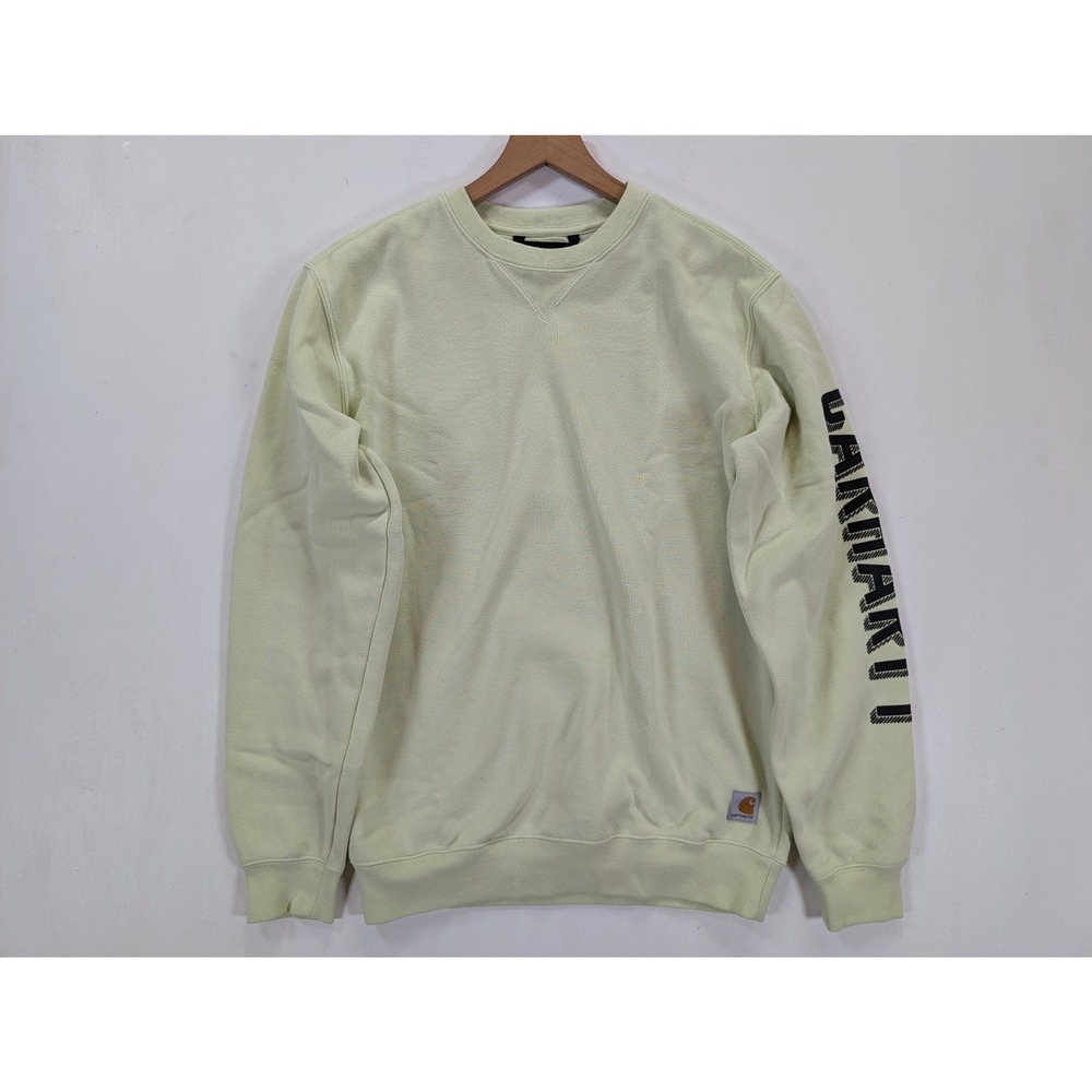 Carhartt Loose Fit Crewneck Sweatshirt Pale Lime Green Graphic Sleeve Logo S